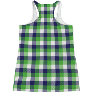 White Green And Blue Buffalo Plaid Print Women's Racerback Tank Top