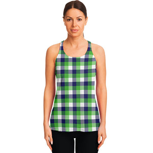 White Green And Blue Buffalo Plaid Print Women's Racerback Tank Top