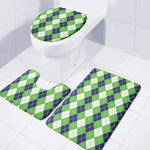 White Green And Navy Argyle Print 3 Piece Bath Mat Set