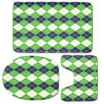 White Green And Navy Argyle Print 3 Piece Bath Mat Set