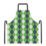 White Green And Navy Argyle Print Apron