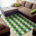 White Green And Navy Argyle Print Area Rug