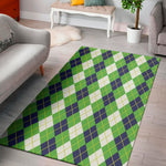 White Green And Navy Argyle Print Area Rug