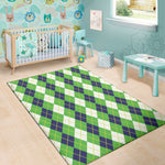 White Green And Navy Argyle Print Area Rug