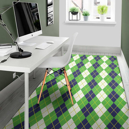 White Green And Navy Argyle Print Area Rug
