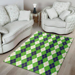 White Green And Navy Argyle Print Area Rug