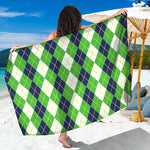 White Green And Navy Argyle Print Beach Sarong Wrap