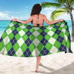 White Green And Navy Argyle Print Beach Sarong Wrap