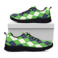 White Green And Navy Argyle Print Black Running Shoes