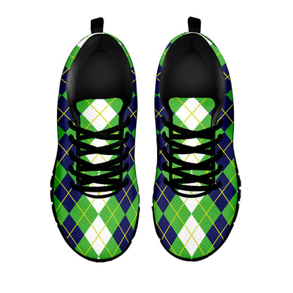 White Green And Navy Argyle Print Black Sneakers
