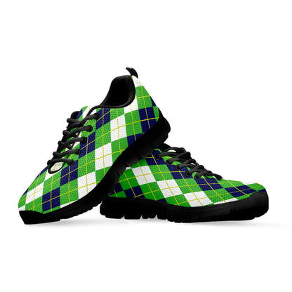 White Green And Navy Argyle Print Black Sneakers