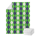 White Green And Navy Argyle Print Blanket
