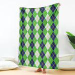 White Green And Navy Argyle Print Blanket