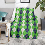 White Green And Navy Argyle Print Blanket