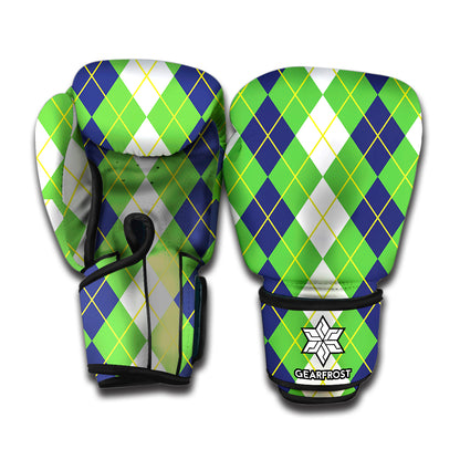 White Green And Navy Argyle Print Boxing Gloves