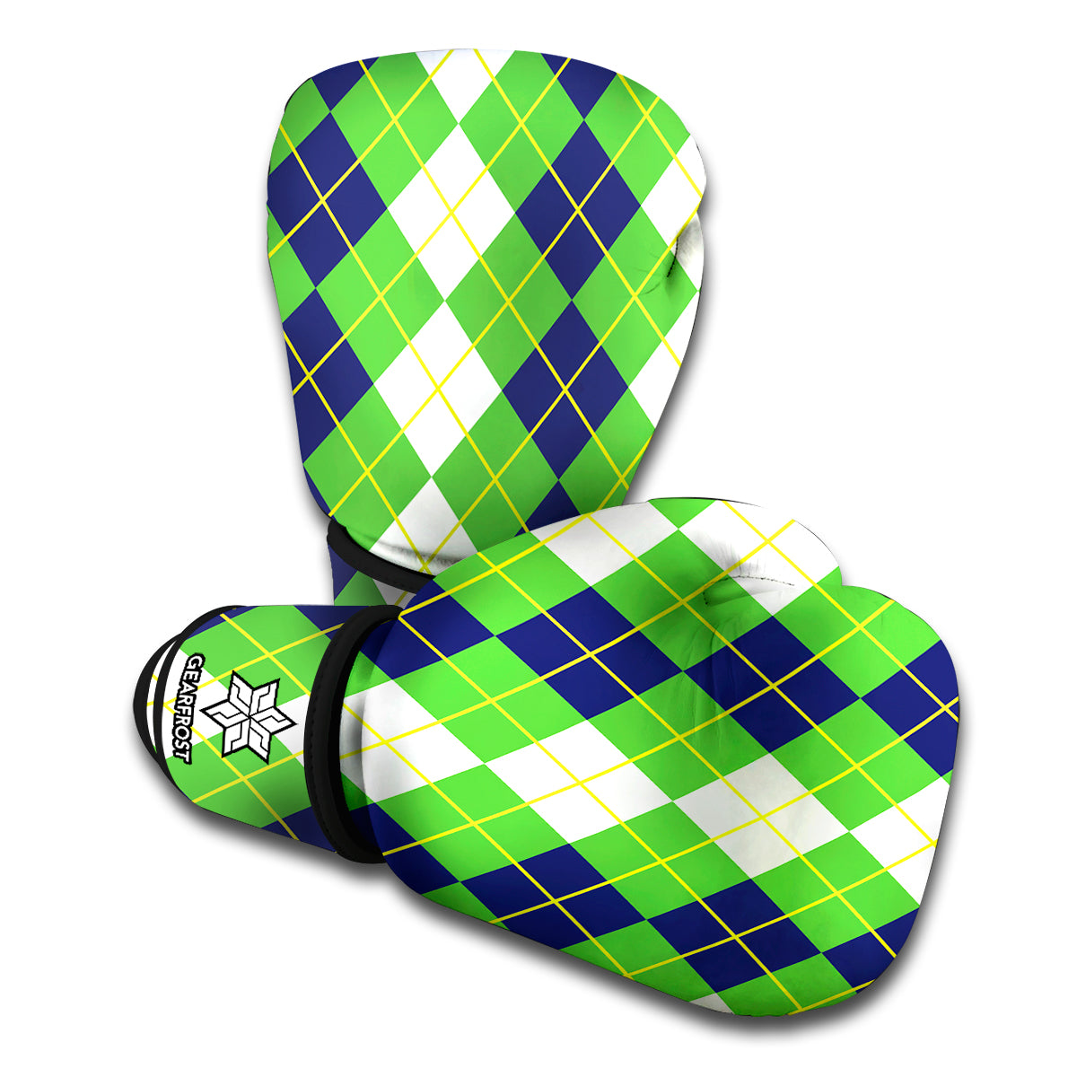 White Green And Navy Argyle Print Boxing Gloves