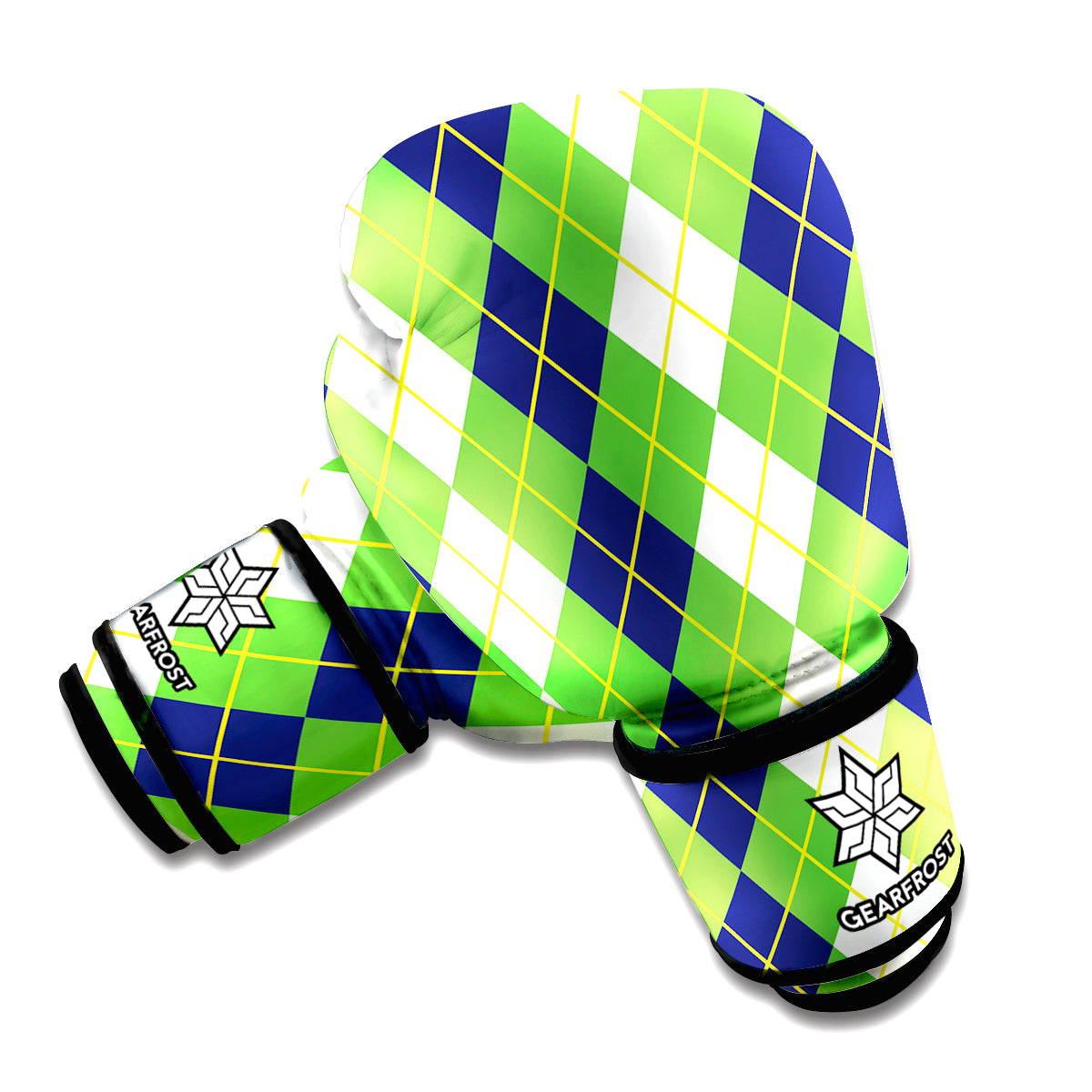 White Green And Navy Argyle Print Boxing Gloves