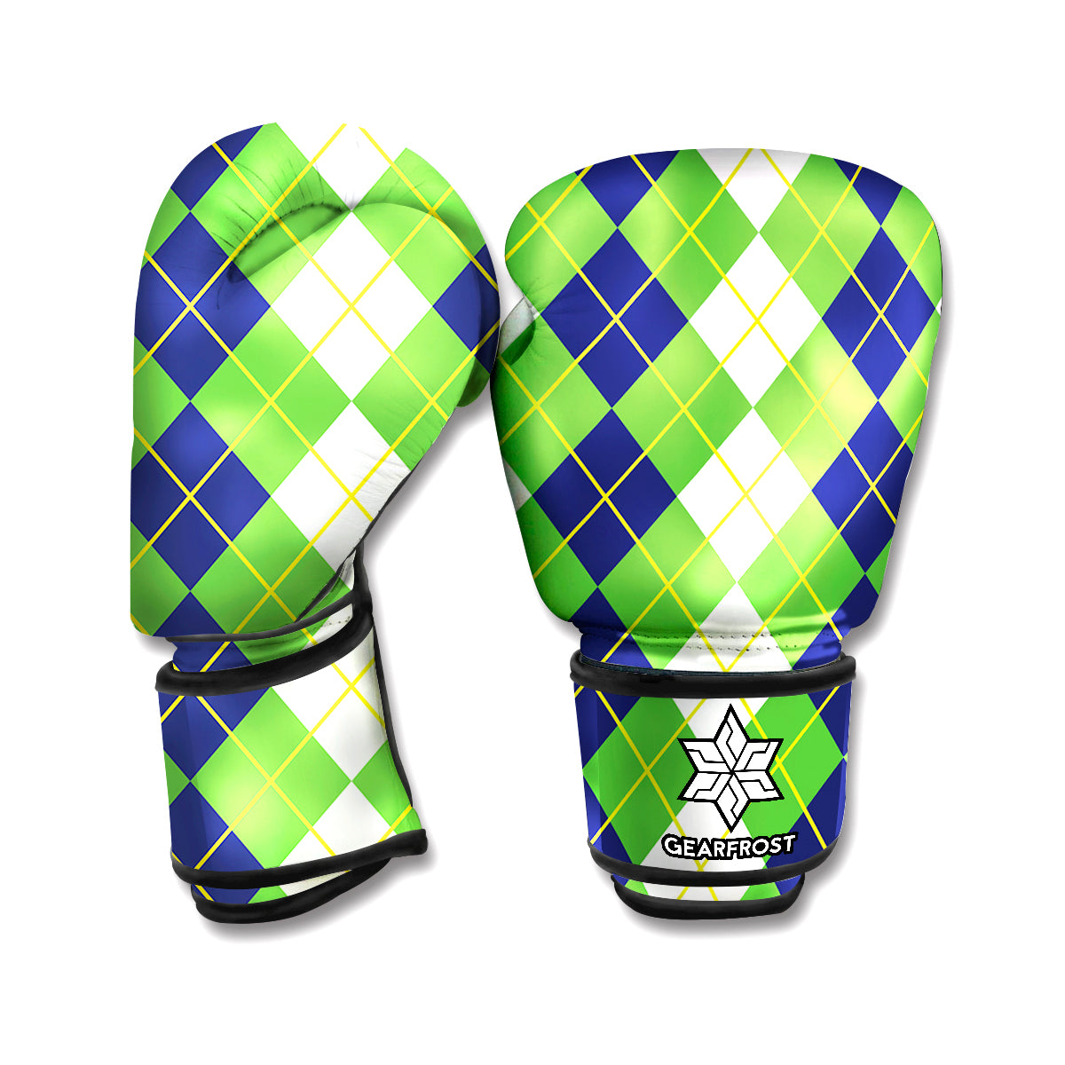 White Green And Navy Argyle Print Boxing Gloves