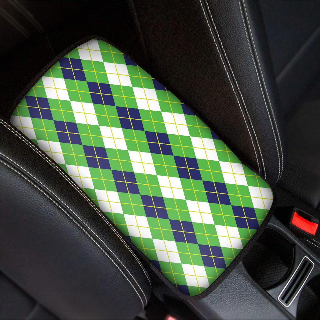 White Green And Navy Argyle Print Car Center Console Cover