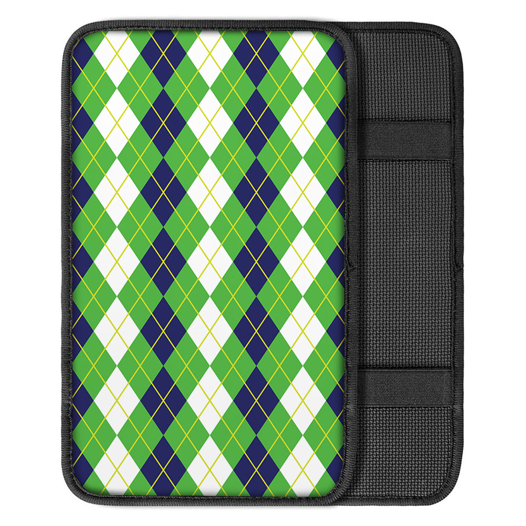 White Green And Navy Argyle Print Car Center Console Cover