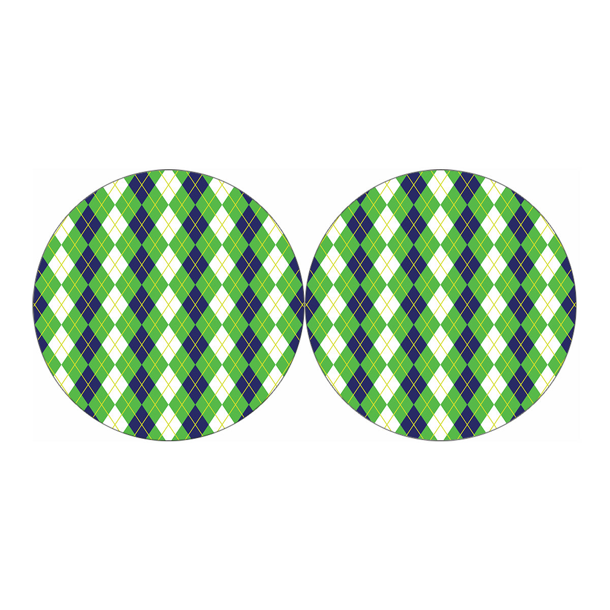 White Green And Navy Argyle Print Car Coasters