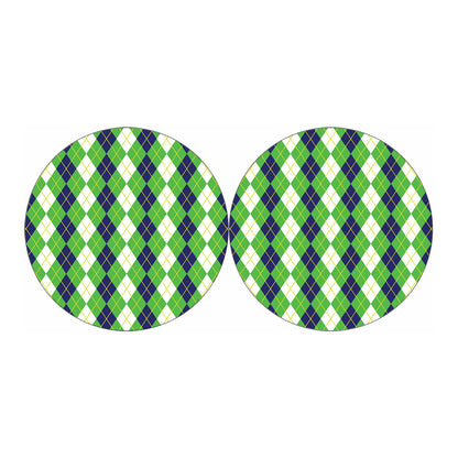 White Green And Navy Argyle Print Car Coasters