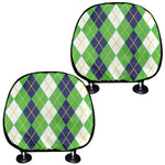 White Green And Navy Argyle Print Car Headrest Covers