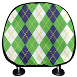White Green And Navy Argyle Print Car Headrest Covers