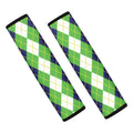 White Green And Navy Argyle Print Car Seat Belt Covers