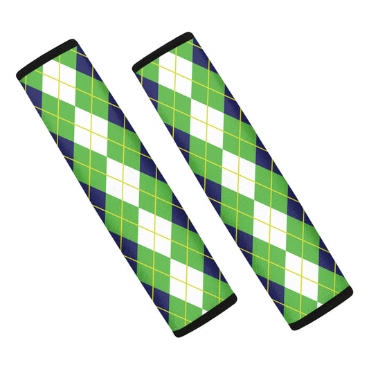 White Green And Navy Argyle Print Car Seat Belt Covers