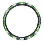 White Green And Navy Argyle Print Car Steering Wheel Cover