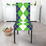 White Green And Navy Argyle Print Dining Chair Slipcover