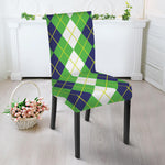 White Green And Navy Argyle Print Dining Chair Slipcover