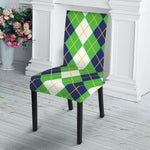 White Green And Navy Argyle Print Dining Chair Slipcover