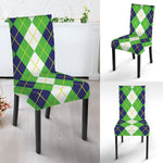 White Green And Navy Argyle Print Dining Chair Slipcover