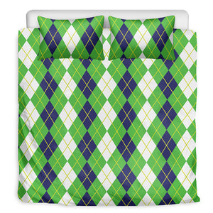 White Green And Navy Argyle Print Duvet Cover Bedding Set