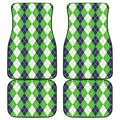 White Green And Navy Argyle Print Front and Back Car Floor Mats