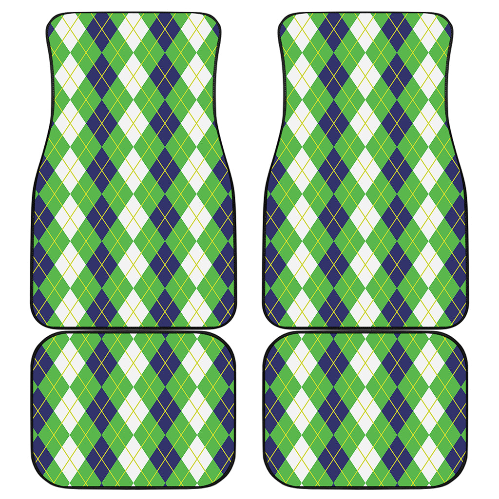 White Green And Navy Argyle Print Front and Back Car Floor Mats