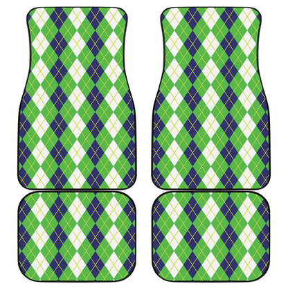 White Green And Navy Argyle Print Front and Back Car Floor Mats