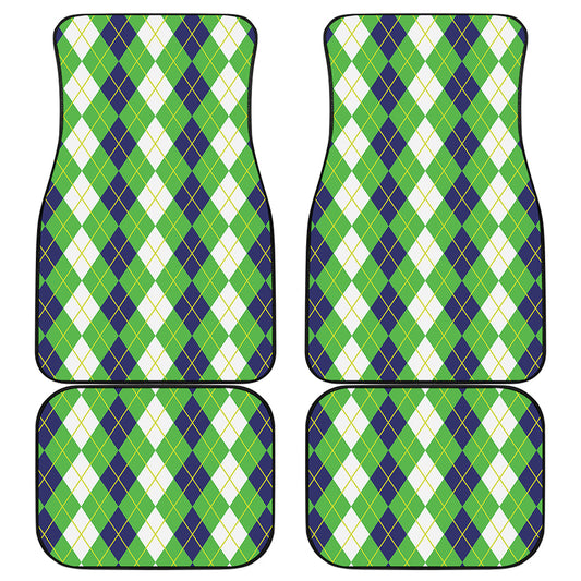 White Green And Navy Argyle Print Front and Back Car Floor Mats