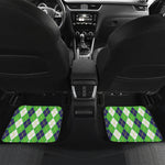 White Green And Navy Argyle Print Front and Back Car Floor Mats
