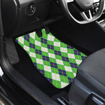 White Green And Navy Argyle Print Front and Back Car Floor Mats