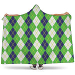 White Green And Navy Argyle Print Hooded Blanket