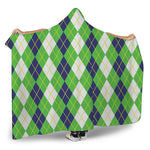 White Green And Navy Argyle Print Hooded Blanket
