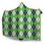 White Green And Navy Argyle Print Hooded Blanket