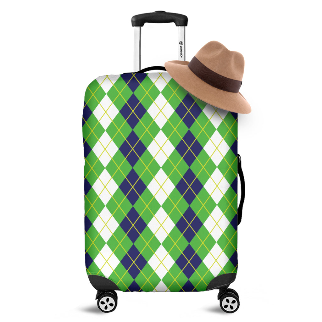 White Green And Navy Argyle Print Luggage Cover