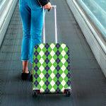 White Green And Navy Argyle Print Luggage Cover
