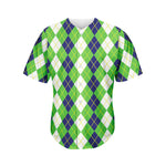 White Green And Navy Argyle Print Men's Baseball Jersey