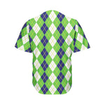 White Green And Navy Argyle Print Men's Baseball Jersey