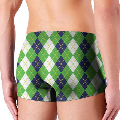 White Green And Navy Argyle Print Men's Boxer Briefs